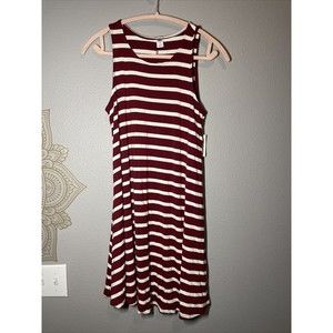 NWT Old Navy Tank Dress Size Small Maroon White Stripe Stretch
